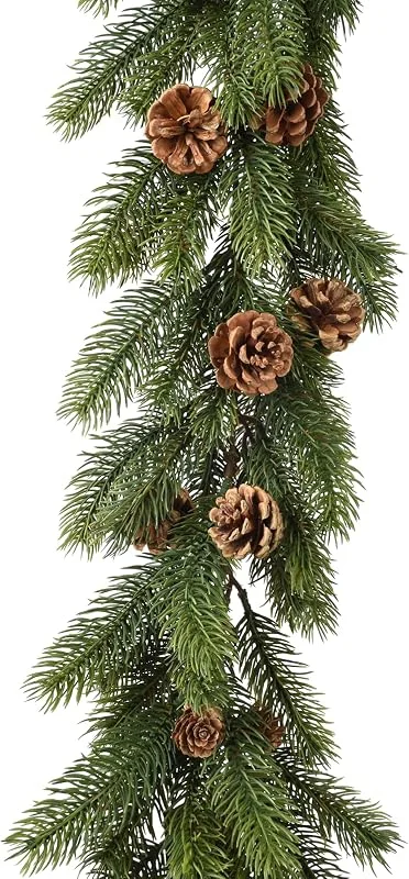 Kaemingk Guirnalda de abeto artificial de 1, 8 m x 7 cm con piñas, guirnalda de invierno para decorar y manualidades, guirnalda de Navidad, guirnalda decorativa, color verde, marrón — Decoracion Navidad