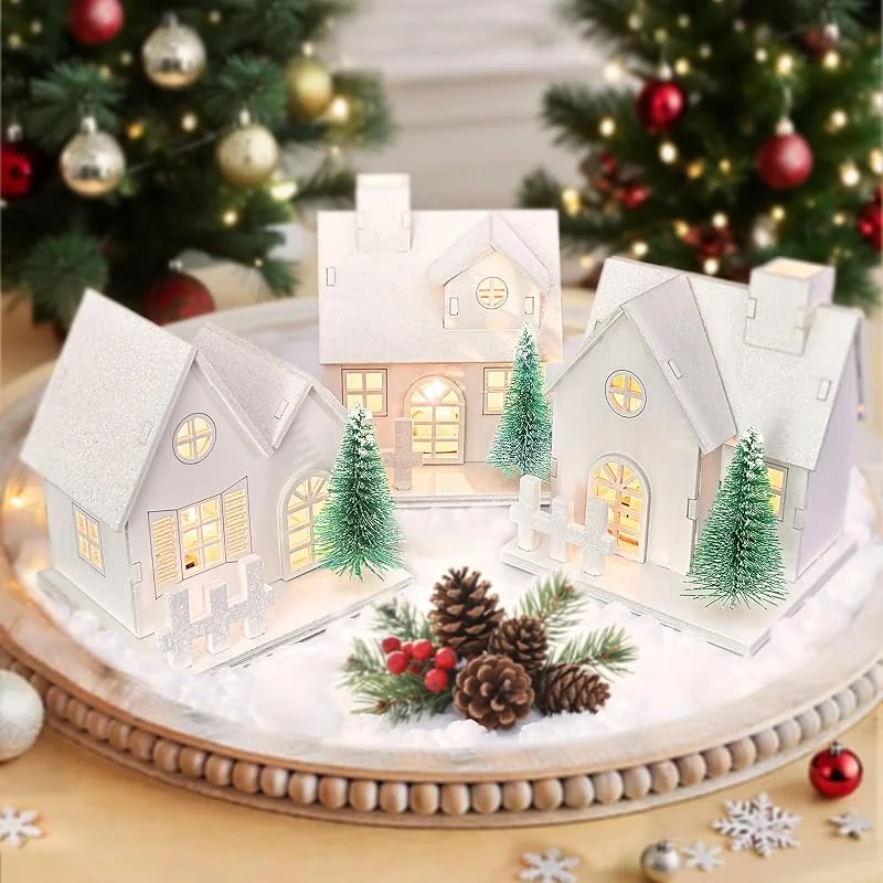 Visita la tienda de Bopertrove 3 Piezas Casitas de Navidad Decoracion, Pueblo Navideño, Casitas LED Navidad Blanco, Casas Navideñas con Luces, Aldeia de Natal con Luz, Christmas Village, Casinhas de Natal Madera, Cosas de Navidad — Decoracion Navidad