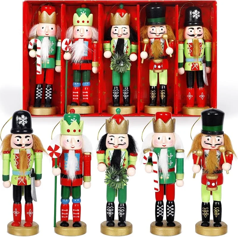 KDISHKRA 5 Piezas de Adornos de Cascanueces Navideños, 13cm Figuras de Cascanueces Tradicionales, Soldado cascan-ueces De Madera Decoración para el Hogar, Christmastavolo, árbol de Navidad — Decoracion Navidad