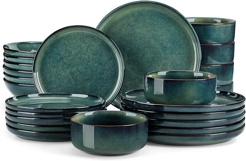 Visita la tienda de vancasso vancasso STARRY Juego de Vajilla Completa para 6 Persone, Vajilla 24 Piezas de Esmaltado Reactivo in Gres, con Platos Llanos, Platos de Postre, Ensaladeras y Tazones de Cereales, Vintage Verde — Adviento y mesa