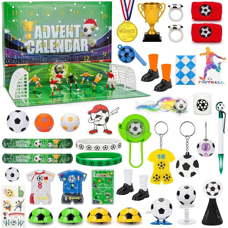CSYY Calendario de Adviento de fútbol 2025, regalos de cuenta regresiva de Navidad de 24 días para niños y niñas, calendario de Adviento con accesorios de fútbol, relleno de calcetines de Navidad, regalos — Adviento y mesa