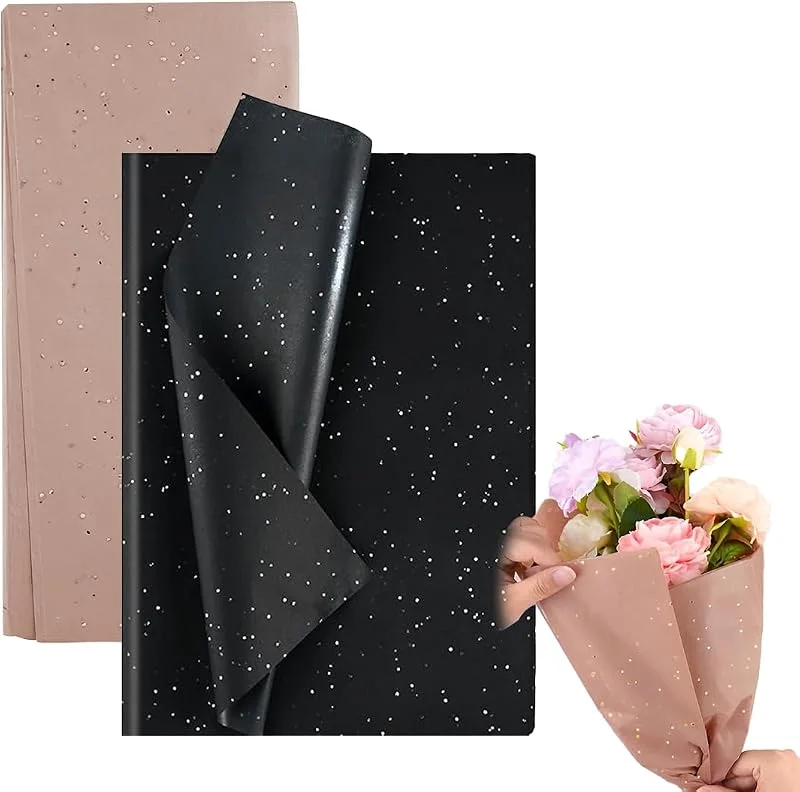 Visita la tienda de WeddHuis WeddHuis 20 hojas Papel de seda colores con purpurina para envolver, hojas de papel de seda marrón para embalaje de ramo, regalo de cumpleaños, suministros de manualidades (50x66cm) (negro, caqui) — Envoltorio regalo