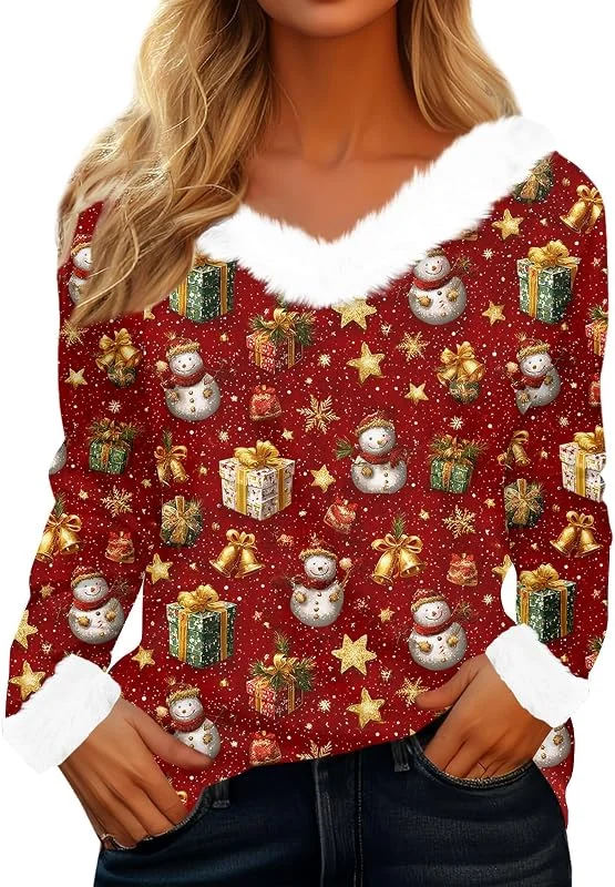 TOFOTL camiseta navideña vistoso llamativo ropa navideña mujer fiesta encantador — Ropa Navidad