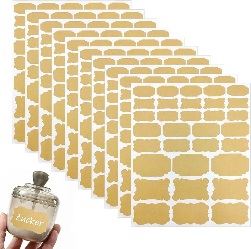 Dreamark 320 pieces DIY Kraft Adhesive Labels, etiqueta autoadhesiva ecológica de papel Kraft, Etiquetas Kraft, Etiquetas Adhesivas Amovible Etiquetas Pizarra para Decorar Especias, Cocina, Hogar y Oficina — Envoltorio regalo
