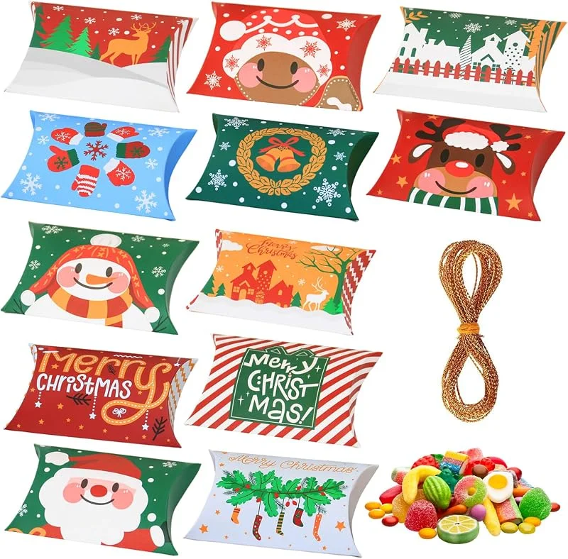 TENGWA Cajas Regalo Navidad 24 Piezas Caja Chuches Navidad 12 * 7, 2 * 2, 5cm Incluye Hilo Dorado Papel Kraft Se Utiliza para Cajas de Dulces Galletas Bombones Regalos y Adornos Navideños — Envoltorio regalo