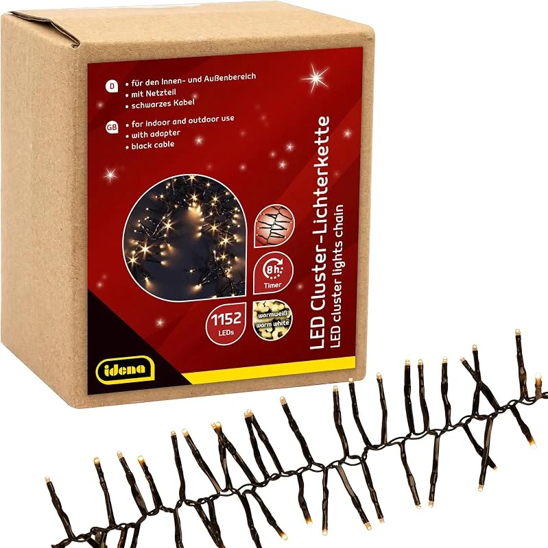 Visita la tienda de Idena Idena 31898 - Cadena de luces LED con 1152 LED en blanco cálido, aprox. 28 m de largo, para exterior e interior, con función de temporizador de 8 horas y transformador, como decoración para fiestas — Luces Navidad