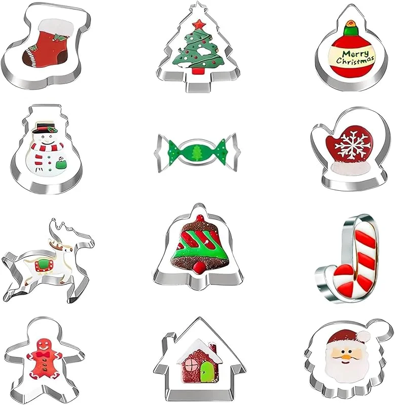 OUQIWEN Juego de 12 Moldes Para Galletas Navidad, Moldes Galletas Navidad de Acero Inoxidable, Moldes de Navidad para Hornear, 12 Formas — Hogar y cocina