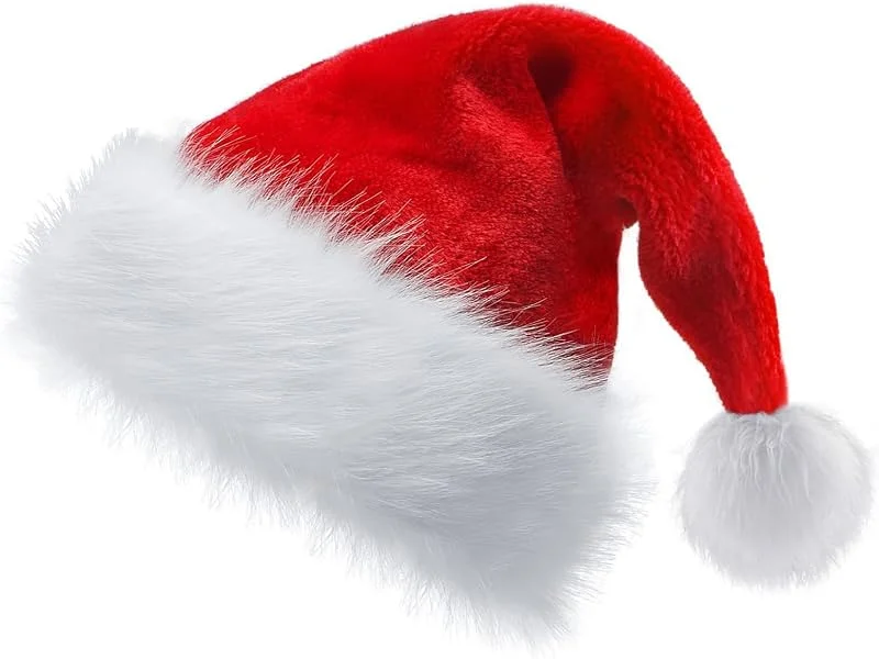 BOOSHMall Gorro de Navidad, borde grueso de peluche, color rojo Papá Noel, fiesta de Navidad, mercado de Navidad para adultos y niños — Ropa Navidad