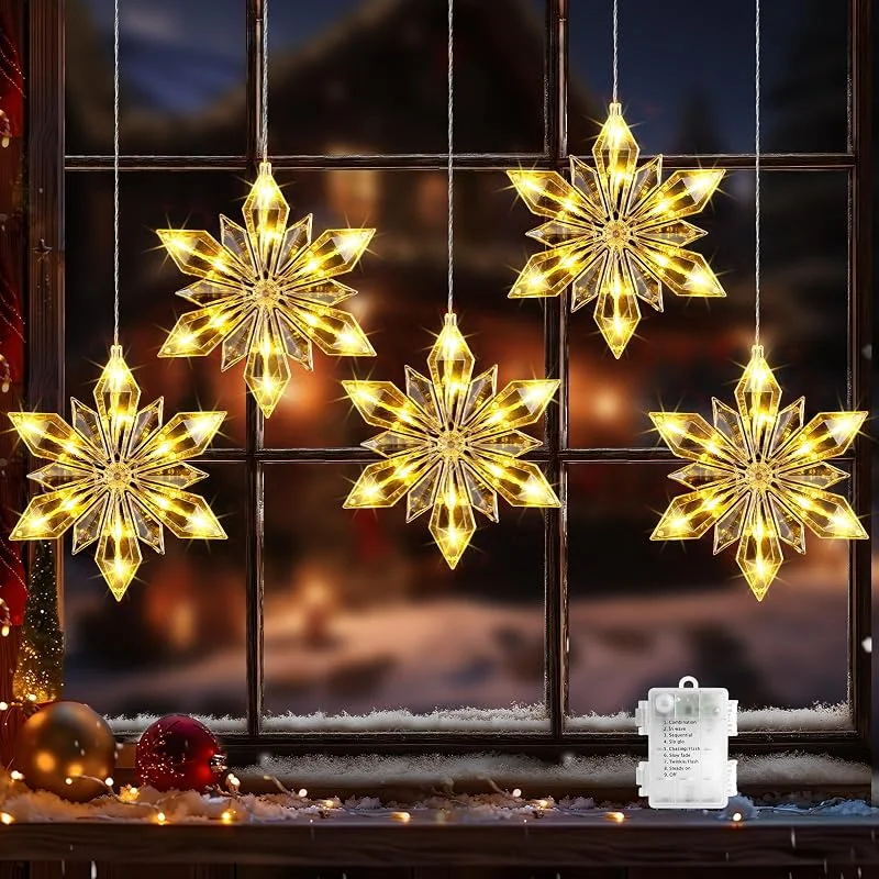 Visita la tienda de GlobaLink GlobaLink Copo de Nieve Cortina Luces Navidad a Pilas-5 Pc 60LED — Decoracion Navidad