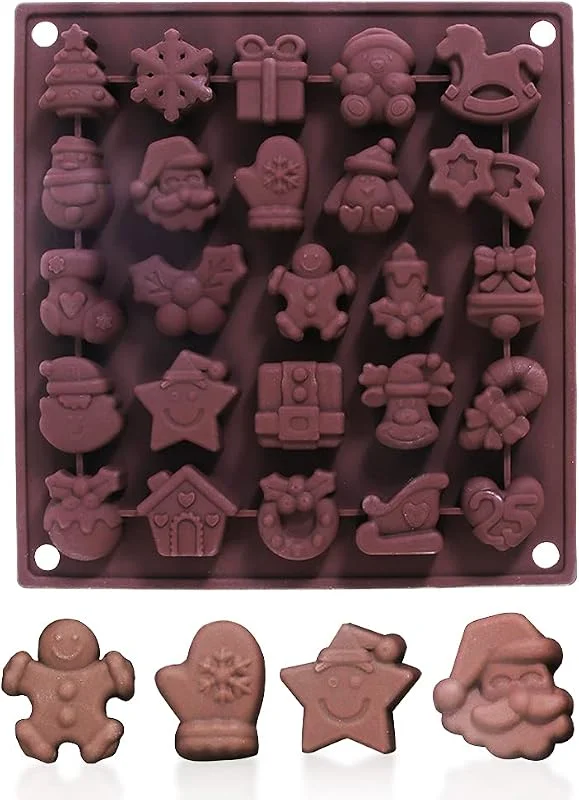 kungfu Mall 1 paquete de moldes de chocolate de Navidad para árbol de Navidad, moldes de silicona de Papá Noel, moldes de gelatina para hornear, pasteles de Navidad, decoraciones de chocolate (25 cavidades) — Hogar y cocina