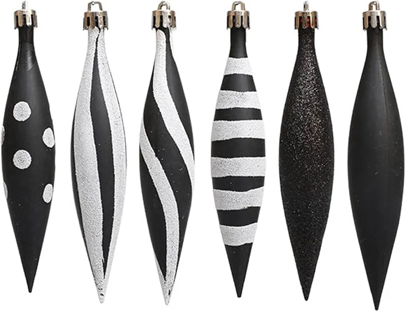 Generic Decoraciones de Navidad para árbol, bolas de Navidad en forma de gota, 6 adornos de bola de patrón único, centros de mesa de Navidad en y negro para tienda y decoración del hogar, bolas de — Decoracion Navidad
