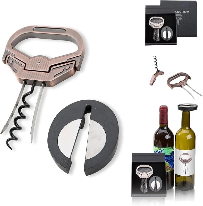JIESIAO Ah So - Juego de abridor de vino con cortador de cápsulas, sacacorchos para vinos antiguos, sacacorchos de dos dientes, abridor de botellas de vino de acero inoxidable, set de regalo para los — Vino y mesa festiva
