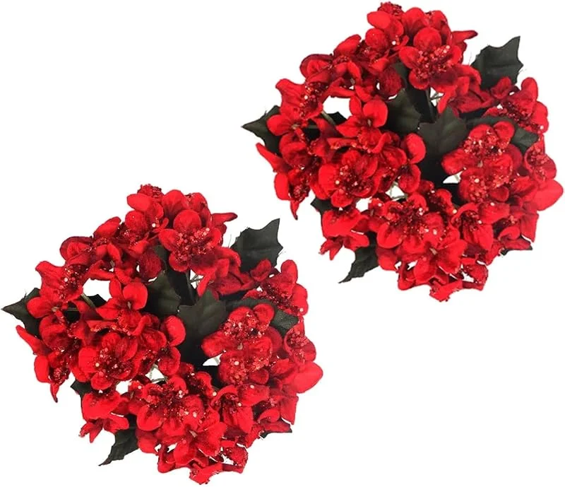 Gisela Graham Anillo de vela de hortensia de tela roja y verde pequeño (juego de 2) — Cena a la luz de velas
