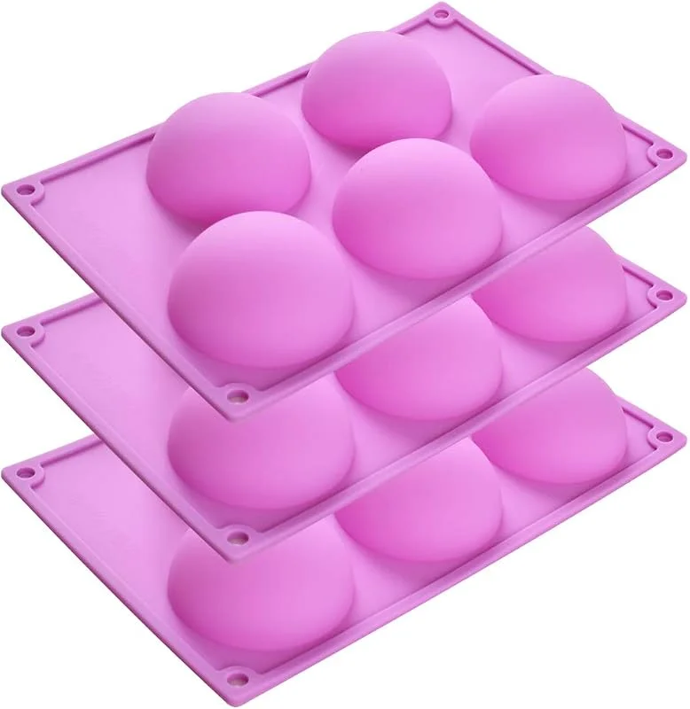 Newk Molde de silicona semiesfera de 5 agujeros, 3 paquetes de molde de media esfera de 5 cavidades para hacer bombas de chocolate, pasteles, gelatina, pudín, mousse de cúpula - morado — Hogar y cocina