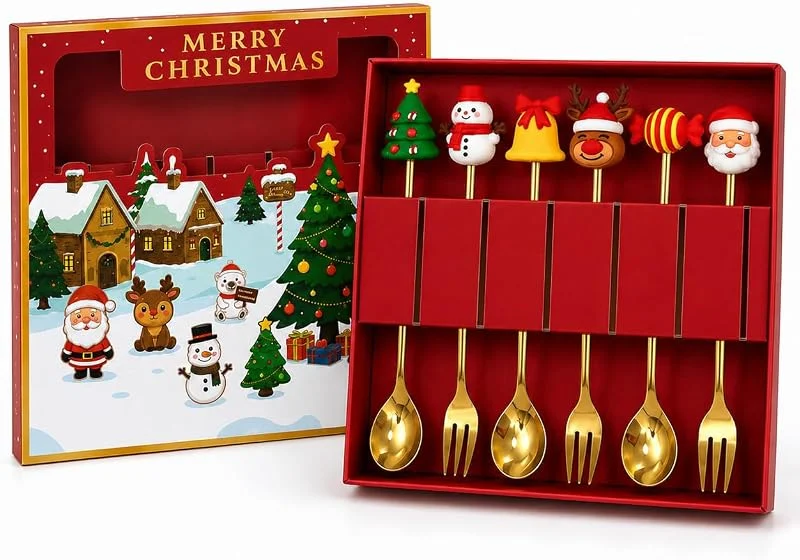 QWEJFSFHG Juego de vajilla de Navidad (6 piezas, cucharas y tenedores de Navidad en — Adviento y mesa