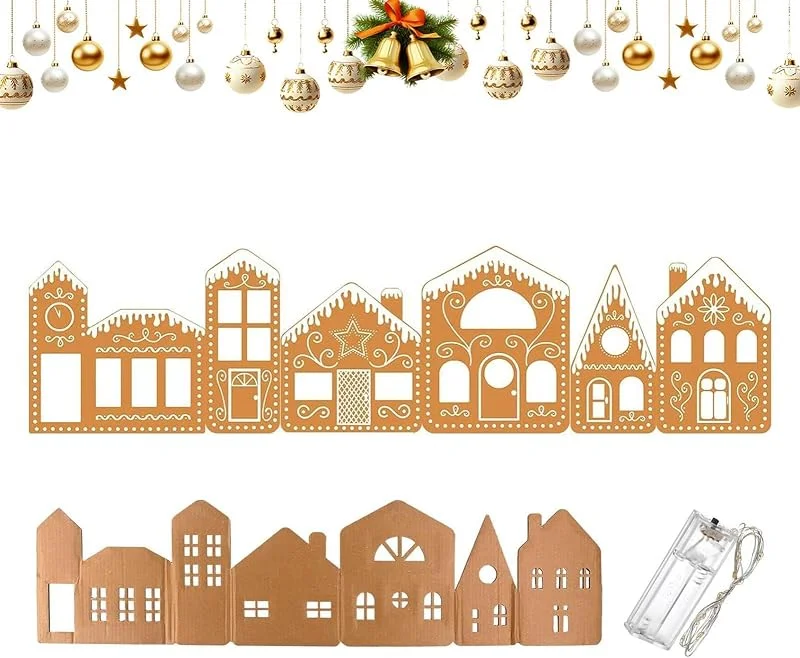 Genérico Casas del Pueblo De Navidad Cartón con Luces De Cadena — Decoracion Navidad