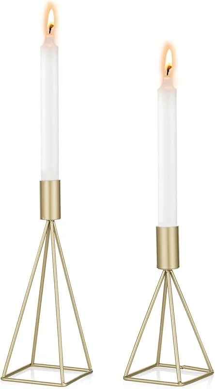 Visita la tienda de Sziqiqi Sziqiqi Juego de 2 Candelabros de Metal Portavelas Negro para Comedor Mesa de Centro de Mesa Boda Decoración Portavelas de Columna, Oro — Cena a la luz de velas