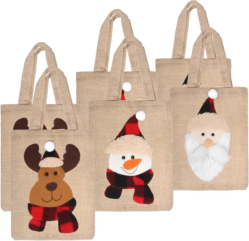 Visita la tienda de com-four COM-FOUR® 6x Bolsas de Regalo para Navidad, Bolsas de Yute con Asas — Envoltorio regalo