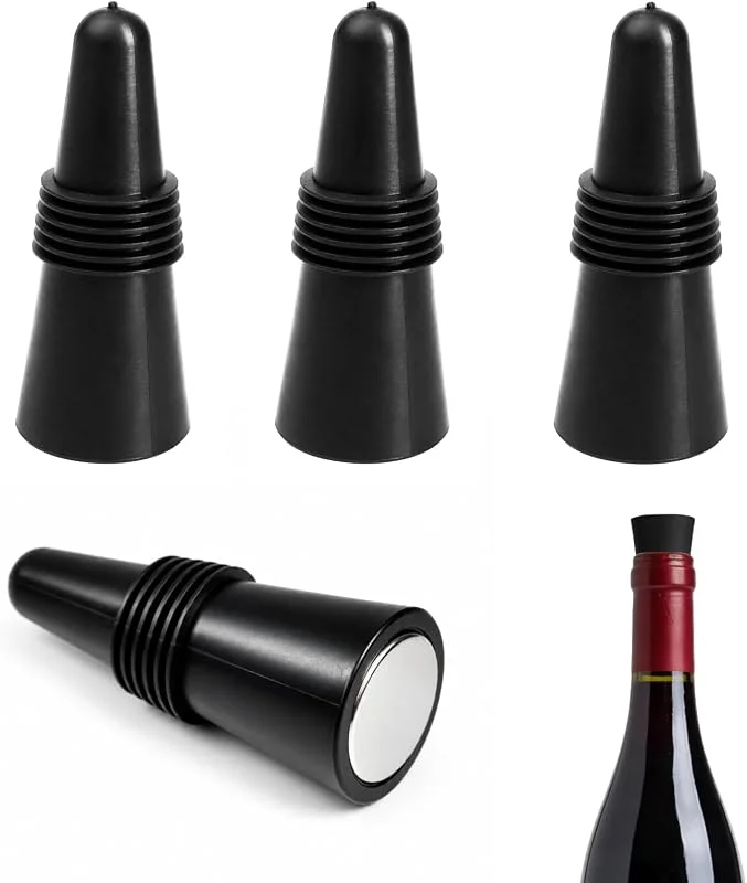 AYHYHLJZJ 4 Piezas Tapones de Vino en Acero Inoxidable — Tapón Botella Vino Reutilizable, Tapones para Vino Herméticos y Resistentes, Perfectos para Conservar Champagne, Cerveza y Bebidas en Eventos y Casa — Vino y mesa festiva