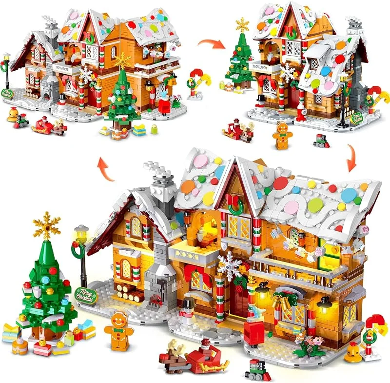 HOGOKIDS Juego de construcción de casa de jengibre 3 en 1 con luces para niños a — Decoracion Navidad
