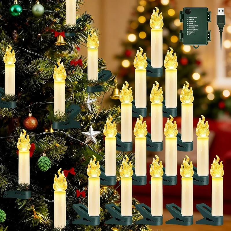 Etopgo Velas de Navidad con clip, 30 luces LED para árbol de Navidad con temporizador, 8 modos, USB+batería, velas de Navidad sin llama, iluminación navideña para interior, exterior árbol de Navidad — Luces Navidad