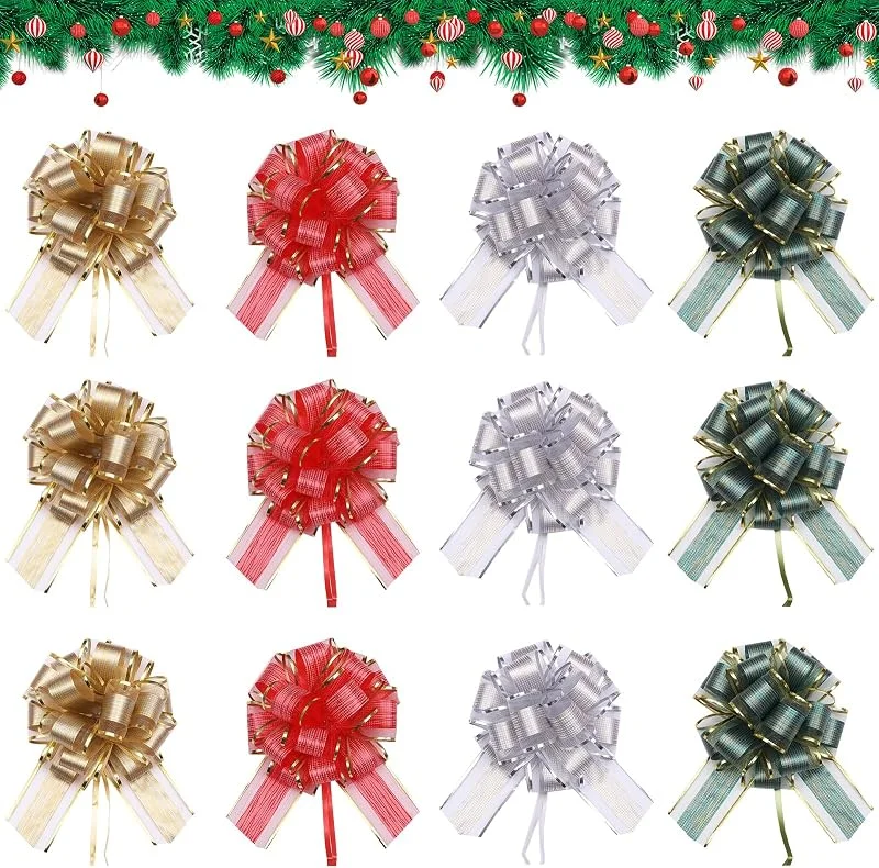 Embhlitfe 12 Pieza Lazos para Regalo Adornos Coche Boda Lazos de Cinta de Regalo Ideal para Envolver Cestas de Boda Navidad Cumpleaños Decoración de Regalo — Envoltorio regalo