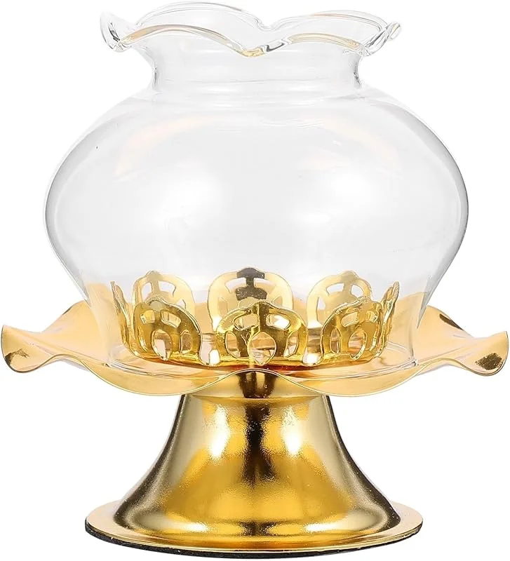 PRETYZOOM Candelabro a Prueba de Viento Dorado de Aleación de Zinc y Vidrio — Cena a la luz de velas