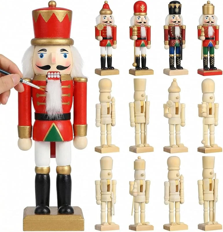 Veemoon 12 piezas de cascanueces de madera sin pintar, figuras creativas para decoración de mesa, decoración de estantería, de madera natural estable para diseño individual y festivo — Decoracion Navidad