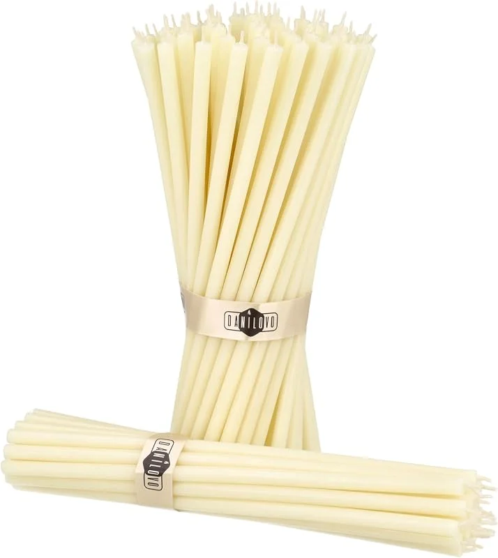 Visita la tienda de Danilovo Danilovo Velas de Cera de Abeja pura, Velas Naturales para Oración de la Iglesia, Rituales, Meditación, Decoración de Tartas de Cumpleaños, 18, 5 cm de largo, 50 Unidades (Blanco) — Cena a la luz de velas