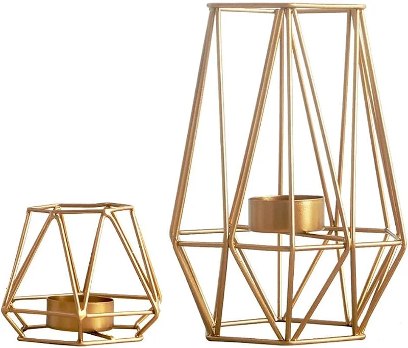 Visita la tienda de Nuptio Nuptio 2 Piezas Candelabro de Línea Geométrica de Hierro, Portavelas Tealight, Decoración de Mesa — Adviento y mesa