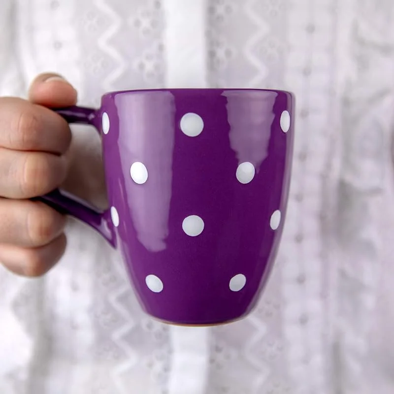 Visita la tienda de City to Cottage City to Cottage® Cerámica en Morado y Blanco, Diseño de Lunares, Hecha y Pintada a Mano, Cerámica Esmaltada 10 oz, 300 ml, Taza Grande Tazón con Asa para Chocolate Caliente Café Té, Regalo — Adviento y mesa