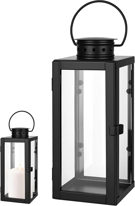 elthmpr Linternas para exterior - Linterna de jardín negra de metal para exterior, portavelas de 24 cm, linterna para tumba resistente a la intemperie, linterna decorativa vintage, candelabro para la — Cena a la luz de velas