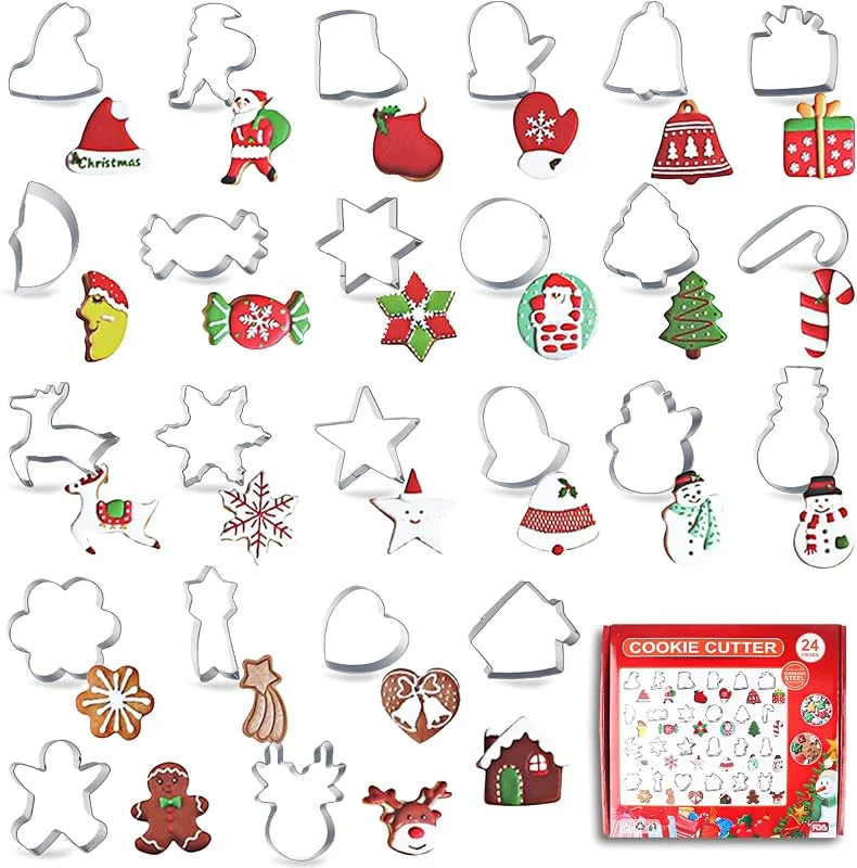 BGNXHYB Juego de 24 cortadores de galletas de Navidad, de acero inoxidable, para decoración de tartas de Navidad — Hogar y cocina