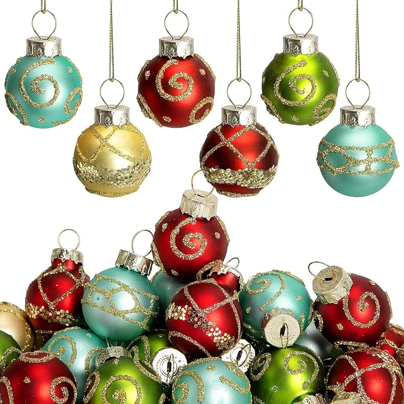 Watayo 24 Mini Bolas de Navidad Multicolor de Cristal, Adornos Colgantes de 2, 5 cm para árbol, Bola pequeña de Cristal Rojo, Verde, Dorado, Azul, decoración de árbol para decoración del hogar de — Decoracion Navidad