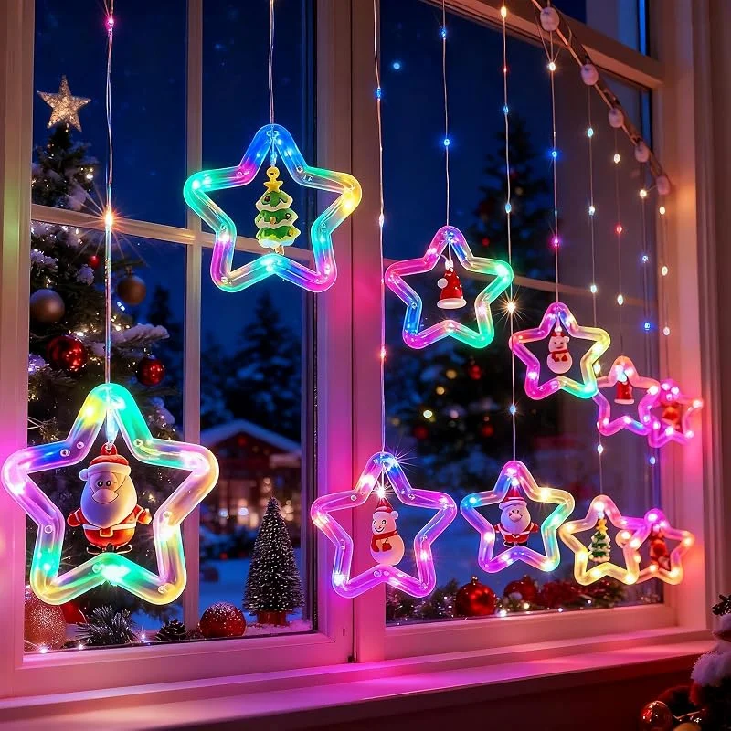Fohil Cortina de Luces Navidad, 100LED Estrellas Luce Interior, 8 Modos Impermeable Luz de Cortina Guirnaldas Luces de Navidad Decoración para Ventana Jardín Porche Exterior
