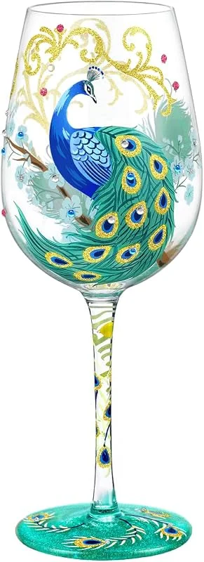Visita la tienda de NymphFable NymphFable Copa de Vino Pintada a Mano Pavo Real de Colorido Copa de Vino Tinto 15oz Regalo para Familia o Amigo — Vino y mesa festiva
