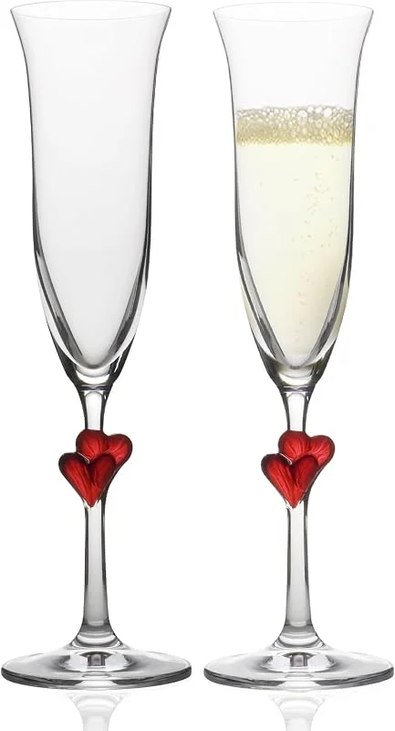 Stölzle Lausitz L'Amour Copas de Champán Rojas Set de 2 175 ml – Elegantes Copas de Cristal Ideales para Prosecco & Espumoso – Cristal sin Plomo – Apto para Lavavajillas & Resistente — Vino y mesa festiva