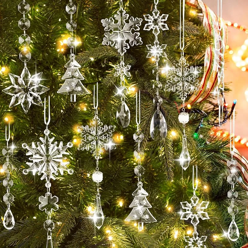 Lanpn 22 Piezas Decoración Navideña Adornos del Árbol de Navidad de Cristal, Colgante Acrílico de Copo de Nieve de Carámbanos para Navidad Invierno Exterior Interior Fiesta Decoración Oro (Blanco) — Decoracion Navidad