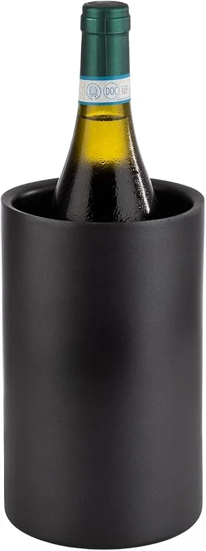 Visita la tienda de Buddy´s Bar Enfriador de botellas de doble pared de acero inoxidable, 12 x 20 cm, diámetro interior de 10 cm, enfriador de vino adecuado para botellas de 0, 7 L - 1, 5 L, color: negro — Vino y mesa festiva