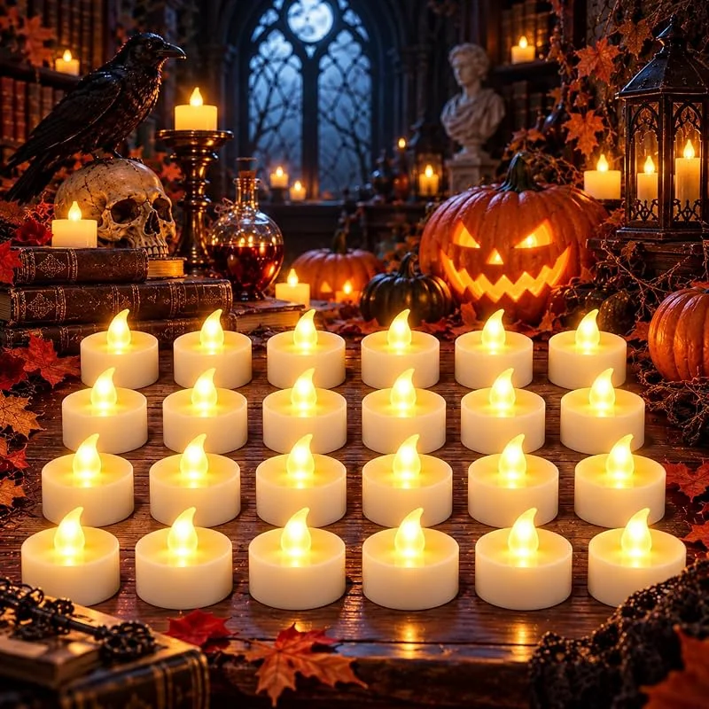 Andymoro 24 piezas Velas de calentamiento plano LED sin llama con llama realista — Cena a la luz de velas