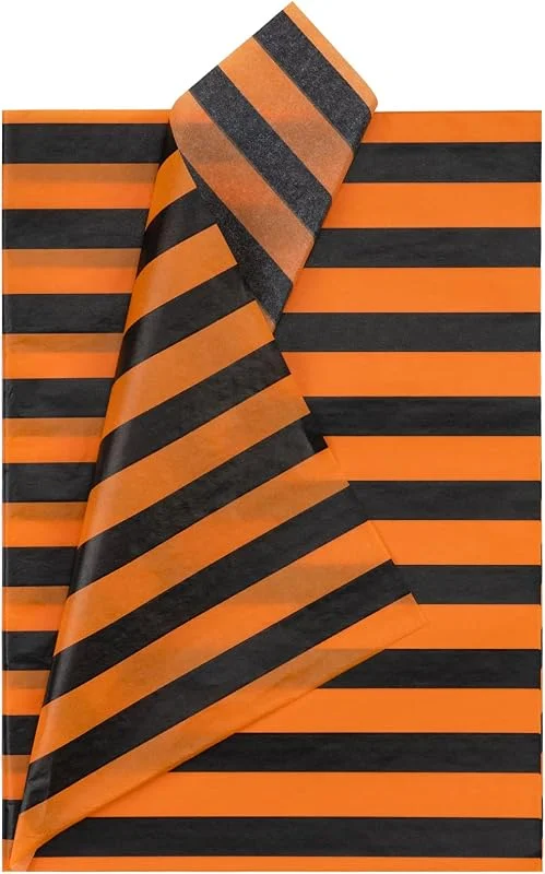 Visita la tienda de RUSPEPA RUSPEPA Papel, de seda, para envolver regalos, con rayas gruesas, Color: Rayas naranjas, y negras, Conteo: 30 Sheets, Tamaño: 35x50cm, Ocasión, de uso: Halloween, cumpleaños, otoño — Envoltorio regalo