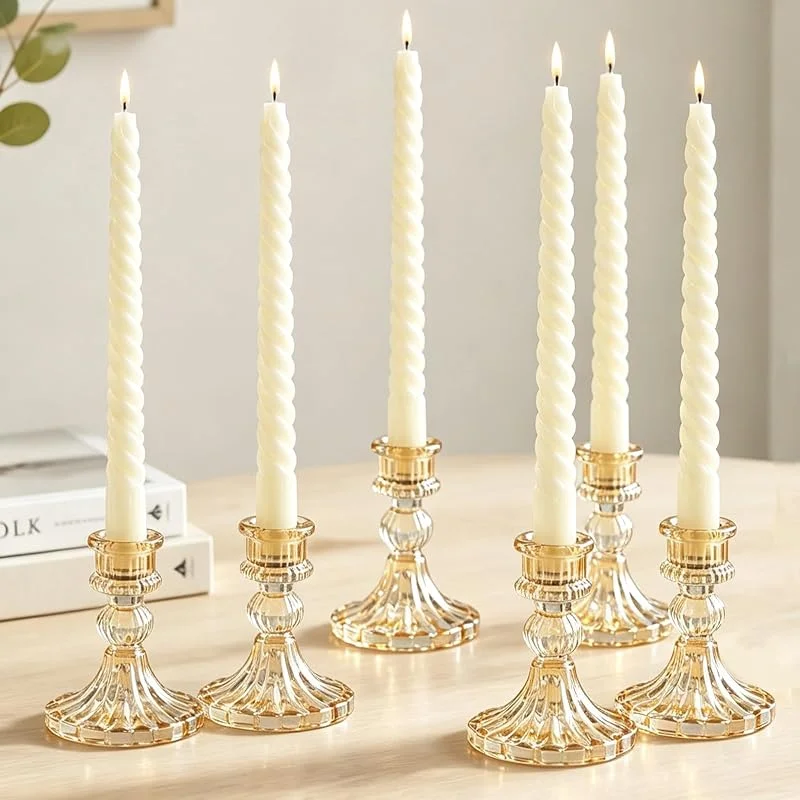 Zinueen 6 portavelas de cristal, 10 cm — Cena a la luz de velas