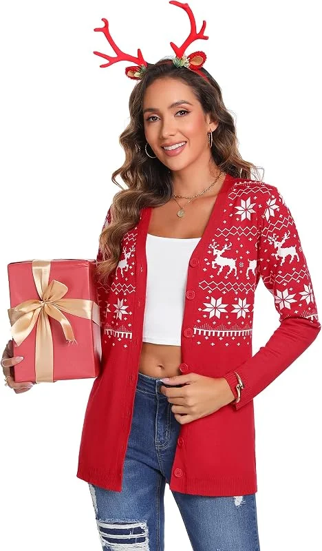 Visita la tienda de iClosam iClosam Cárdigans Navidad Mujer Suéter de Navideños con Botones Invierno — Ropa Navidad
