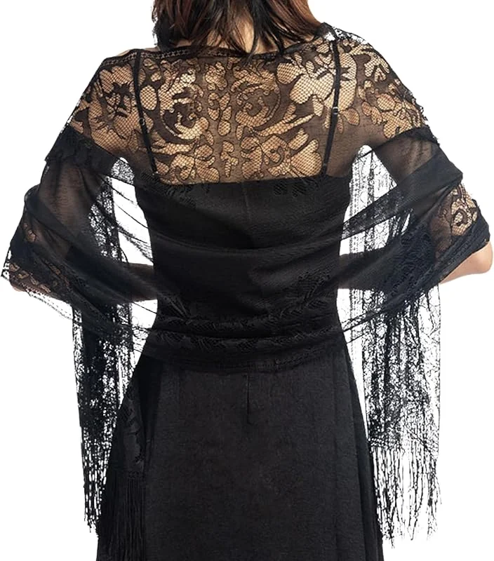 LEBOOBELL Chales de Encaje con Motivos Florales para Mujer Chales de Noche Vestidos de Novia Nupciales Pañuelos para la Cabeza — Ropa Navidad