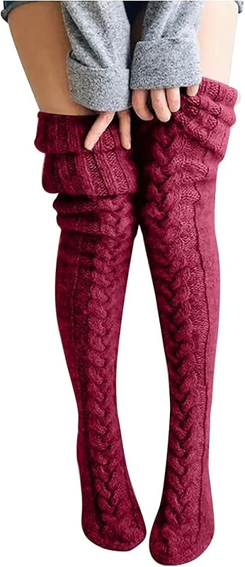 FGFD&OU Calcetines Hasta la Rodilla Mujer Térmicos Invierno Calcetines Altos de Muslo Algodón Calcetines Extra Largos Casual Medias de Botas Largas para Niña Calcetines Navideños — Ropa Navidad