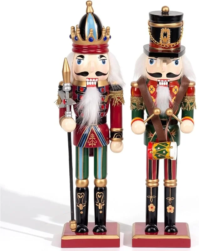 WOODENFUN 2 piezas de madera Cascanueces, figuras de soldado de los Montes Metálicos, decoración navideña a partir de 3 años — Decoracion Navidad