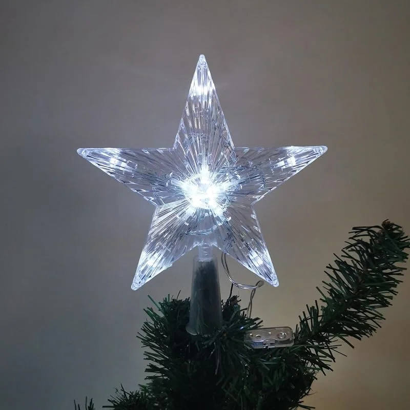 KMQRDZi Adorno para árbol de Navidad con 10 LED con enchufe de alimentación – 16 x 16 cm, pentagrama luminoso para árbol de Navidad, estrella con punta (luz blanca, 23 x 23 cm) — Decoracion Navidad
