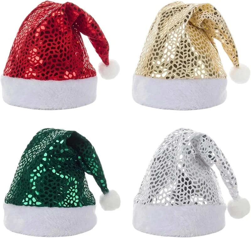 Fravsiu Gorros Papá Noel para Adultos 4 Piezas Tocados para Cabeza con Lentejuelas — Ropa Navidad