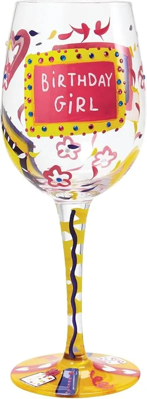 Enesco Lolita, Copa de vino con dibujos de cumpleaños, Enesco — Vino y mesa festiva