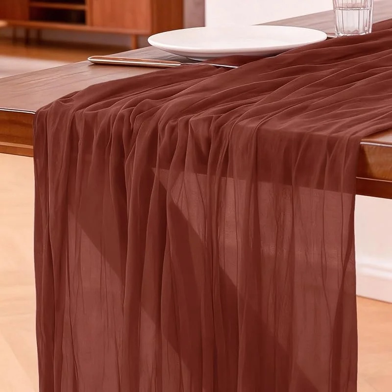 Visita la tienda de Foatcox Camino de Mesa Rojo óXido, 300 X 90 CM Camino de Mesa de Gasa Bohemio para Bodas, Fiestas, Navidad Nochevieja, Baby Showers y Despedidas de Soltera, Decoración de Mesa de Cocina — Hogar y cocina